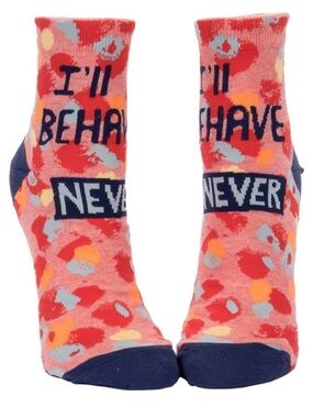 Blue Q Pink Ankle 'I'll Behave Never' Patterned Cotton Socks
